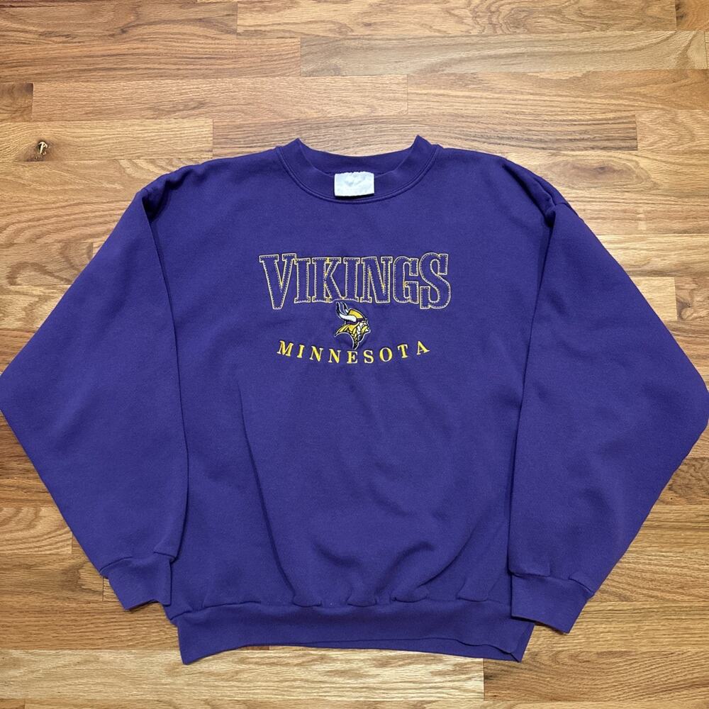 VTG 90s Minnesota Vikings Embroidered Crewneck Sweatshirt Size XL Purple - Picture 1 of 7